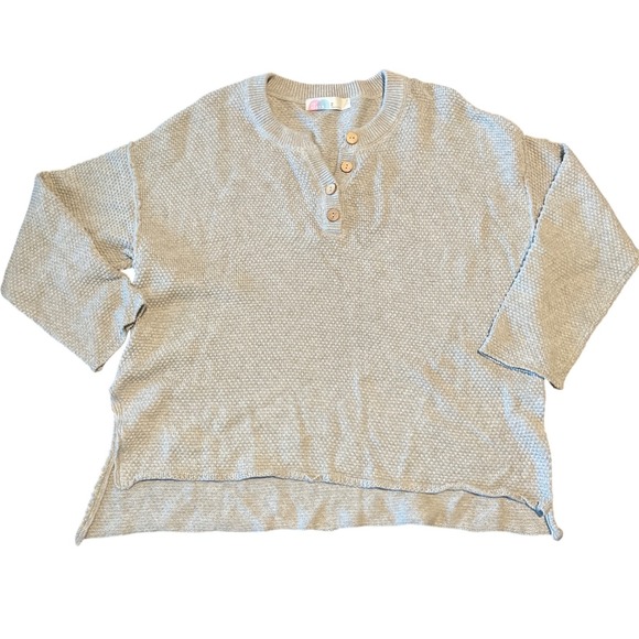 Free People Beach Hailee Gray Cotton Henley Textured Oversized Sweater M - Picture 2 of 7